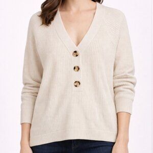 Madewell Lyle Ribbed Henley Cream Colored Sweater Women's XXS Merino Wool Blend